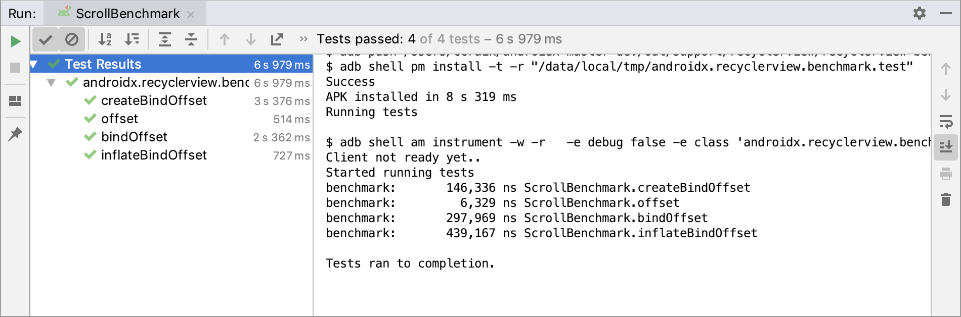 Benchmarking output in Android Studio