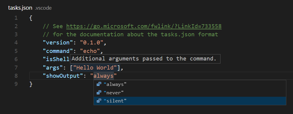 tasks IntelliSense