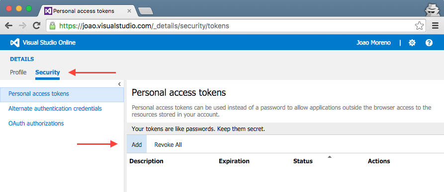 Add personal access token