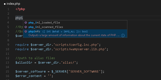 show PHP IntelliSense