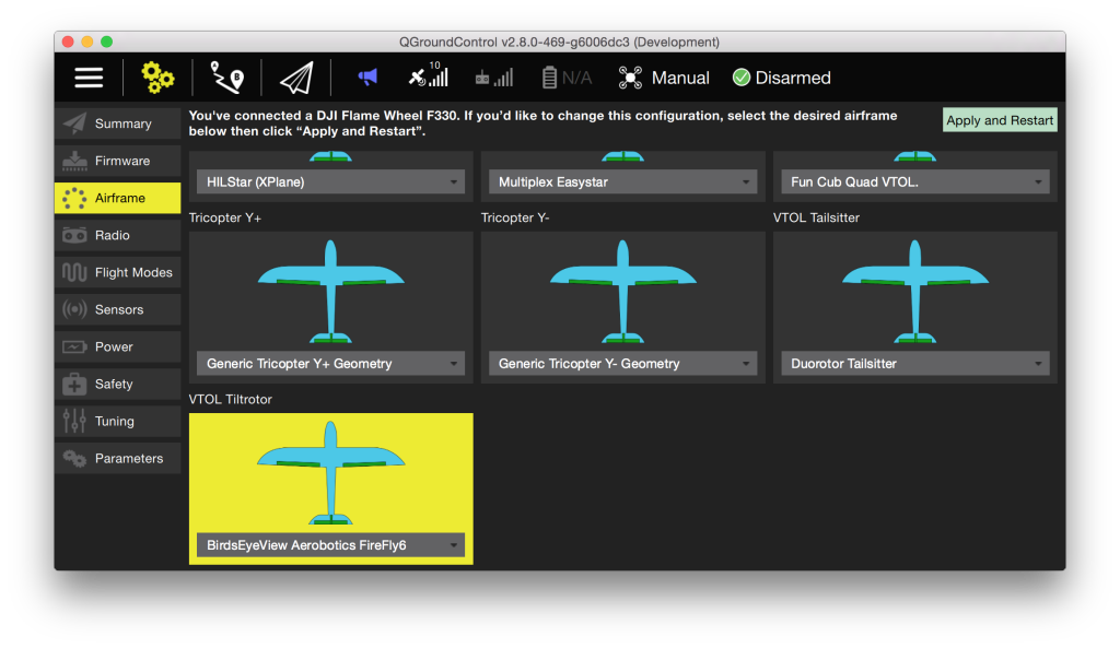 QGC - Select firmware for BirdsEyeView Firefly y6