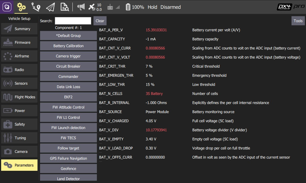 Parameters Screen