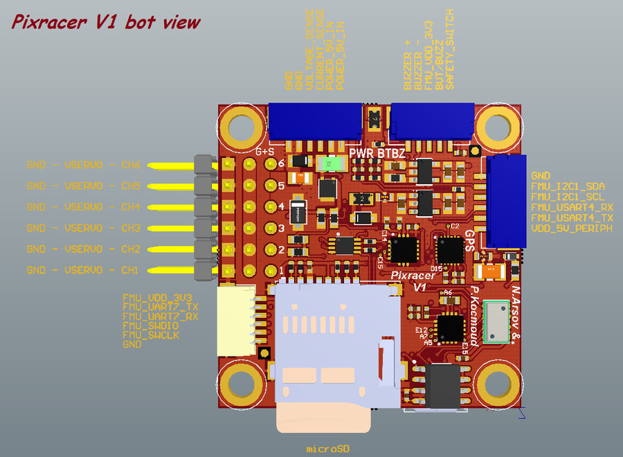 Pixracer bottom pinouts