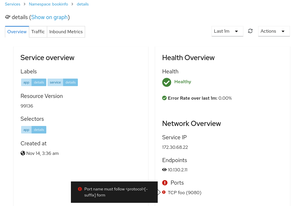 Service Details Describing the Invalid Configuration