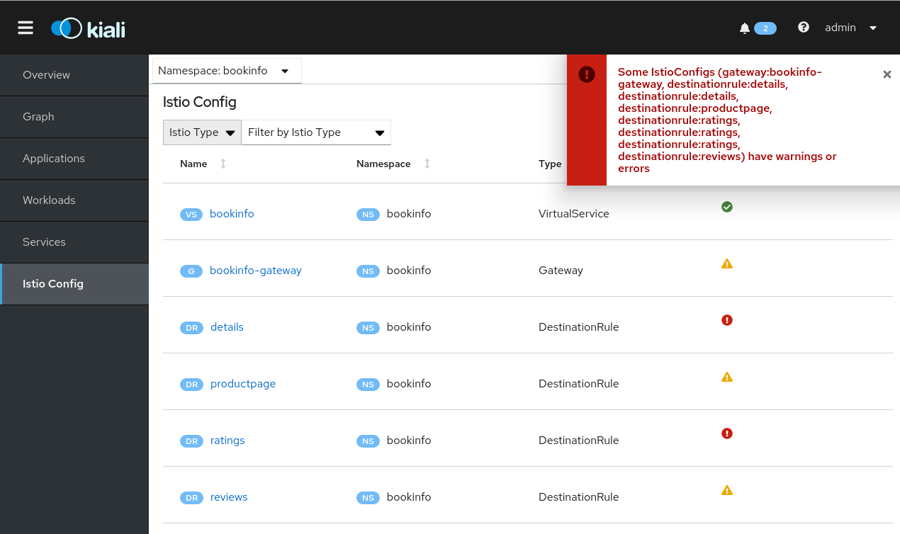 Istio Config List Incorrect Configuration Messages