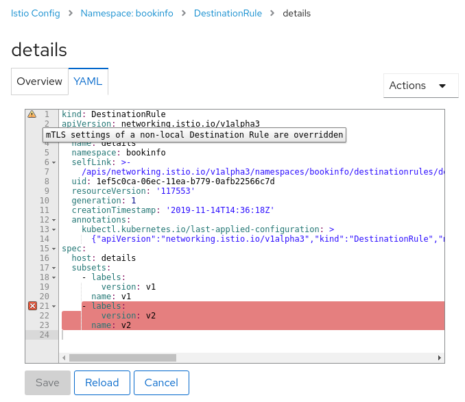 YAML Editor Showing Warning Tool Tip